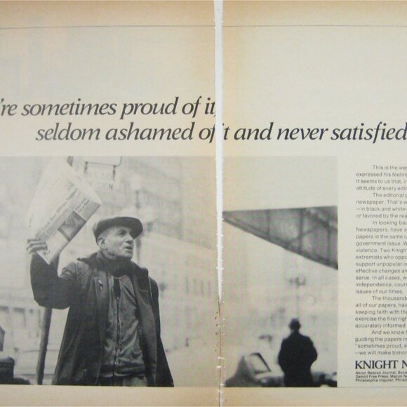 Vintage Knight Newspapers Print Ad Newsboy Holding Papers 2 Page READ - Picture 2 of 2